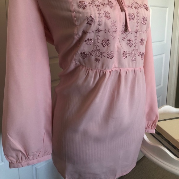 Pink Embroidered Peasant Smocked Top - Picture 5 of 9